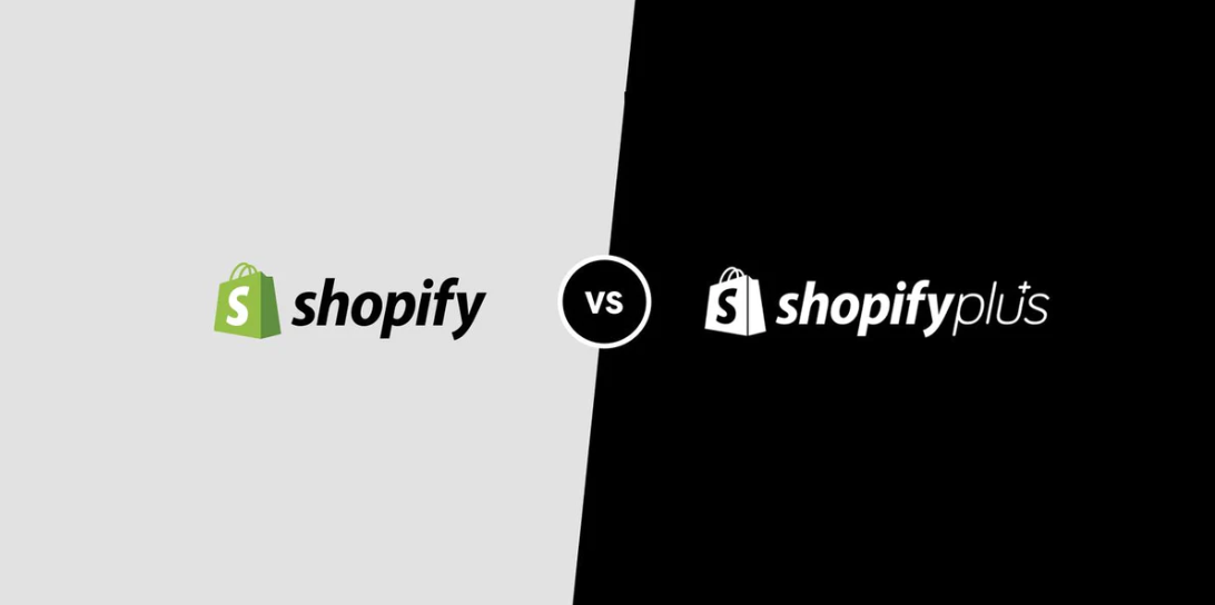 shopify logo left, vs in center, shopifyplus logo right