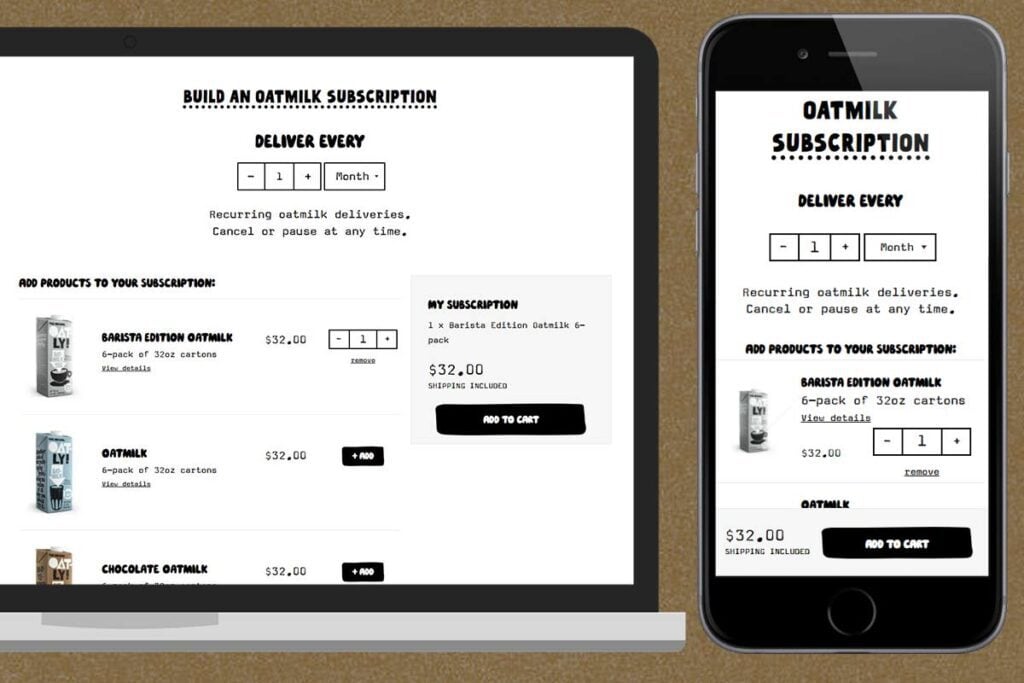 Screenshot of Oatly subscriptions page