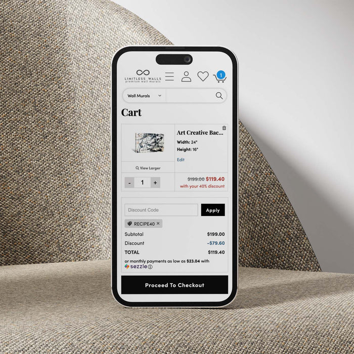 Limitless Walls mobile Shopify checkout built by Netalico, shown on a phone